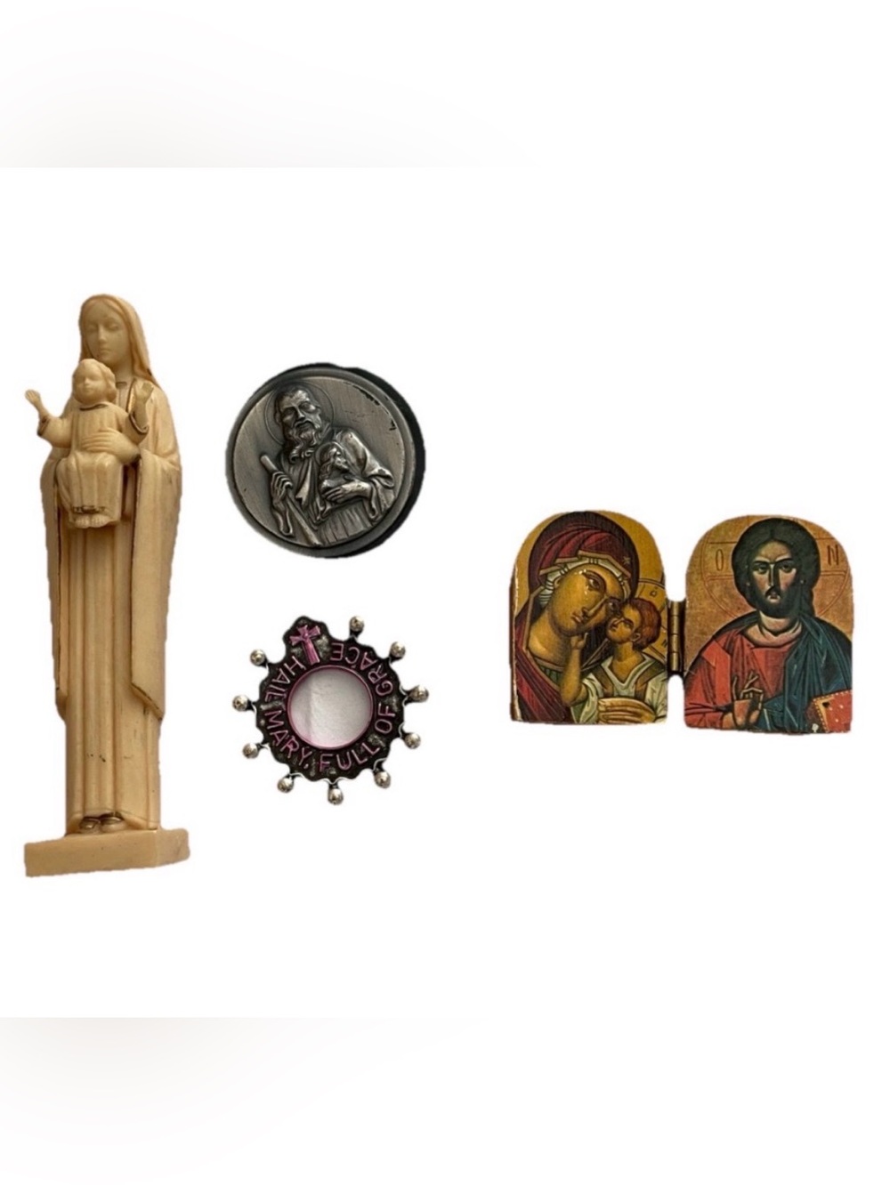 VINTAGE Mid-Century Catholic Christian Rosary Ring 4 Piece Item Lot